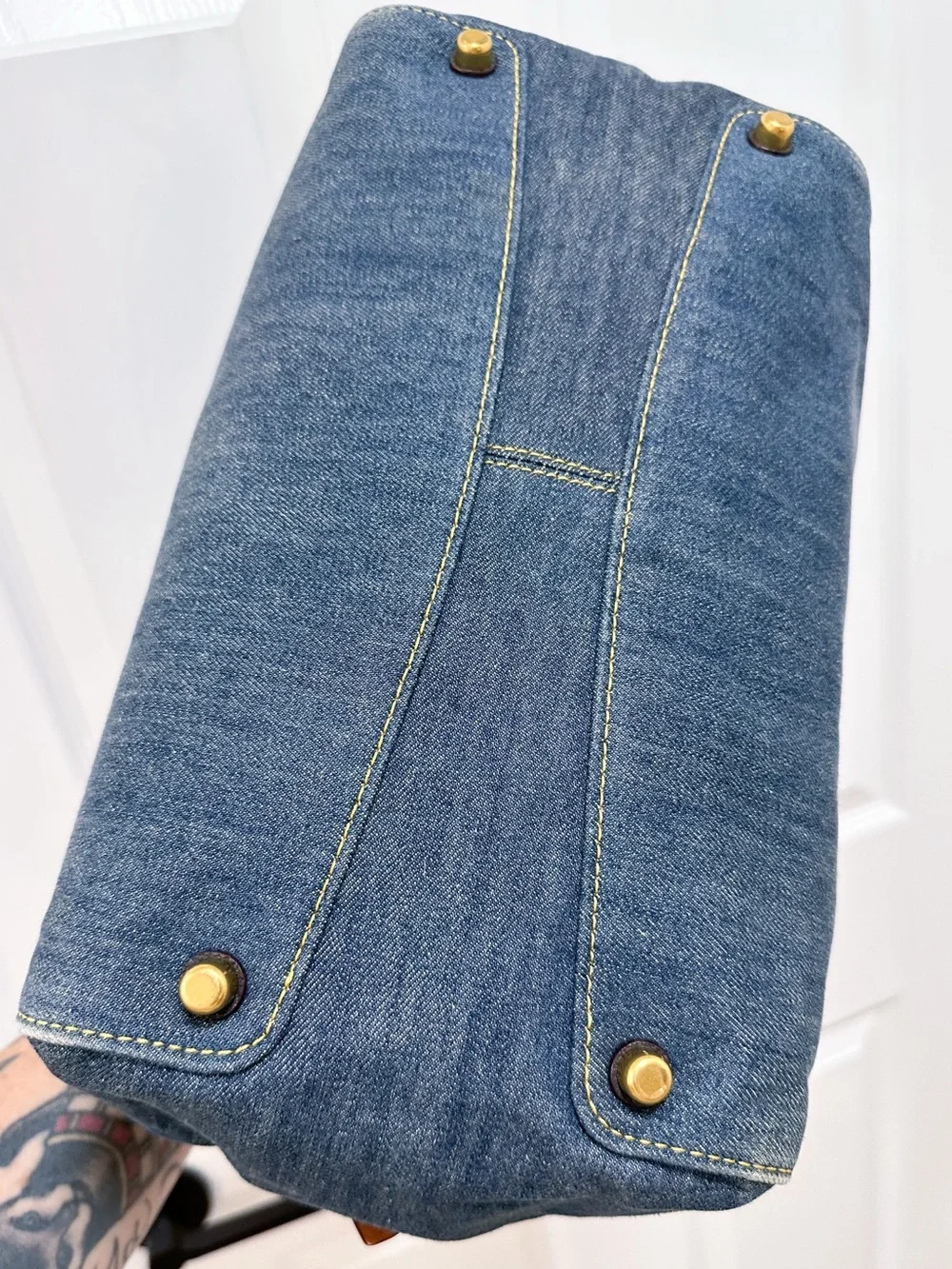 Coach Hadley Denim Hobo Large Shoulder Bag Blue Denim Leather Trim